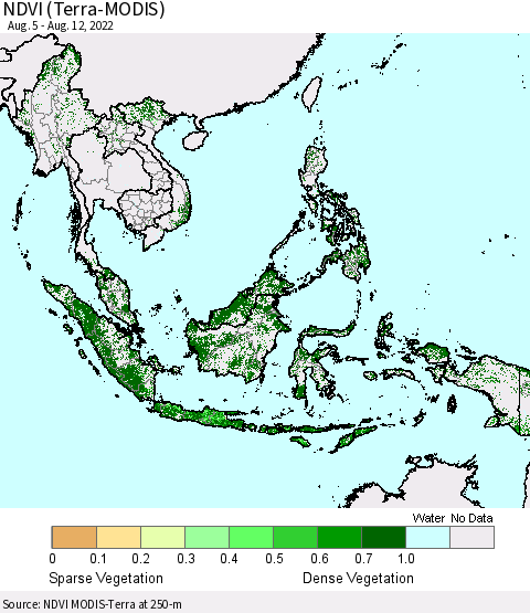 South East Asia NDVI (Terra-MODIS) Thematic Map For 8/5/2022 - 8/12/2022