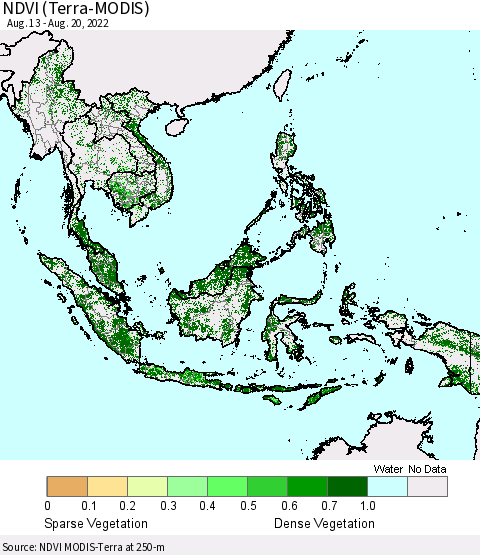 South East Asia NDVI (Terra-MODIS) Thematic Map For 8/13/2022 - 8/20/2022