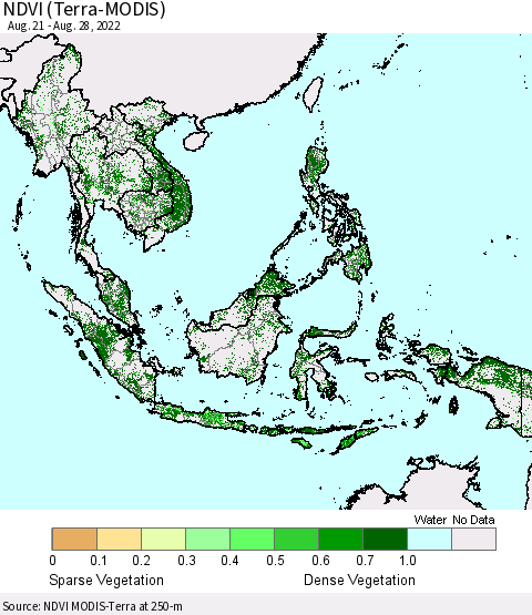 South East Asia NDVI (Terra-MODIS) Thematic Map For 8/21/2022 - 8/28/2022