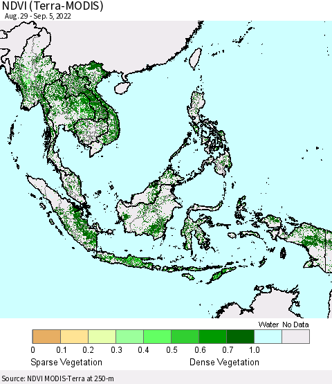 South East Asia NDVI (Terra-MODIS) Thematic Map For 8/29/2022 - 9/5/2022