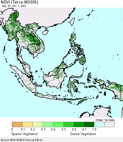 South East Asia NDVI (Terra-MODIS) Thematic Map For 9/30/2022 - 10/7/2022