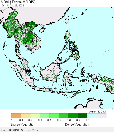 South East Asia NDVI (Terra-MODIS) Thematic Map For 10/8/2022 - 10/15/2022