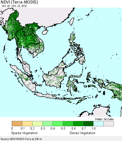South East Asia NDVI (Terra-MODIS) Thematic Map For 10/16/2022 - 10/23/2022