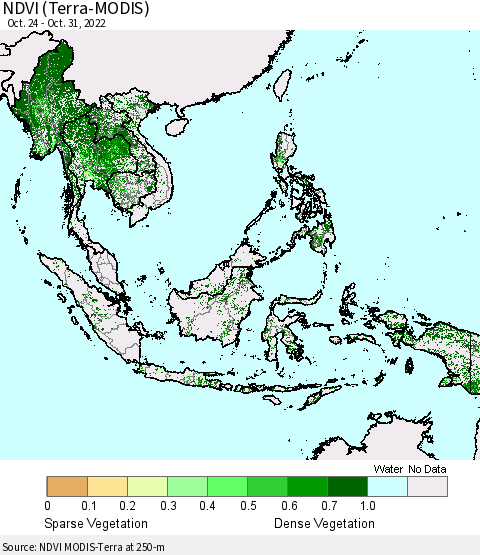 South East Asia NDVI (Terra-MODIS) Thematic Map For 10/24/2022 - 10/31/2022