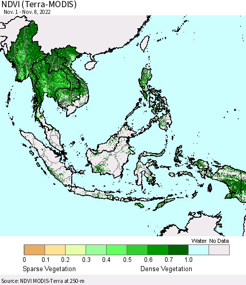 South East Asia NDVI (Terra-MODIS) Thematic Map For 11/1/2022 - 11/8/2022