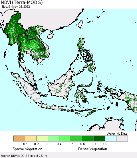 South East Asia NDVI (Terra-MODIS) Thematic Map For 11/9/2022 - 11/16/2022