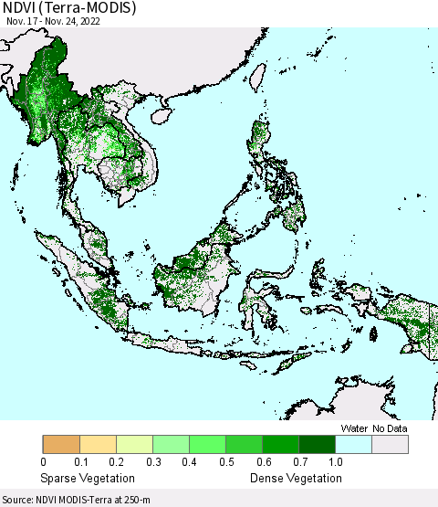 South East Asia NDVI (Terra-MODIS) Thematic Map For 11/17/2022 - 11/24/2022