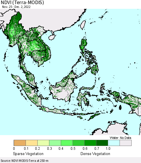South East Asia NDVI (Terra-MODIS) Thematic Map For 11/25/2022 - 12/2/2022