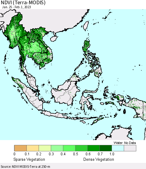 South East Asia NDVI (Terra-MODIS) Thematic Map For 1/25/2023 - 2/1/2023
