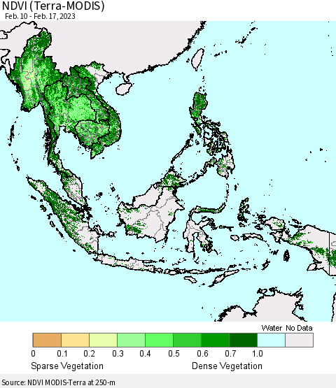 South East Asia NDVI (Terra-MODIS) Thematic Map For 2/10/2023 - 2/17/2023