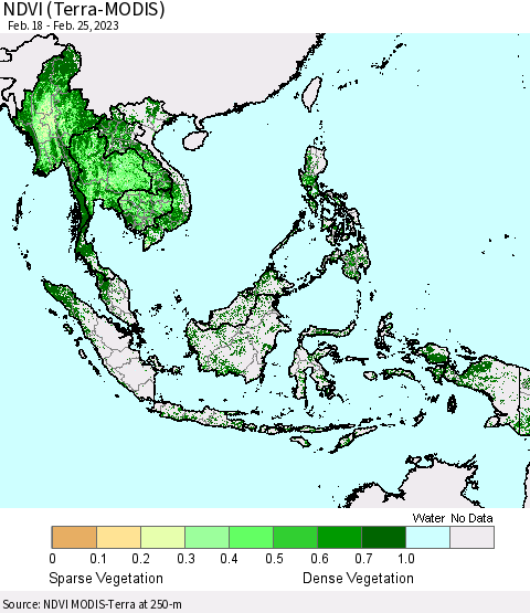 South East Asia NDVI (Terra-MODIS) Thematic Map For 2/18/2023 - 2/25/2023