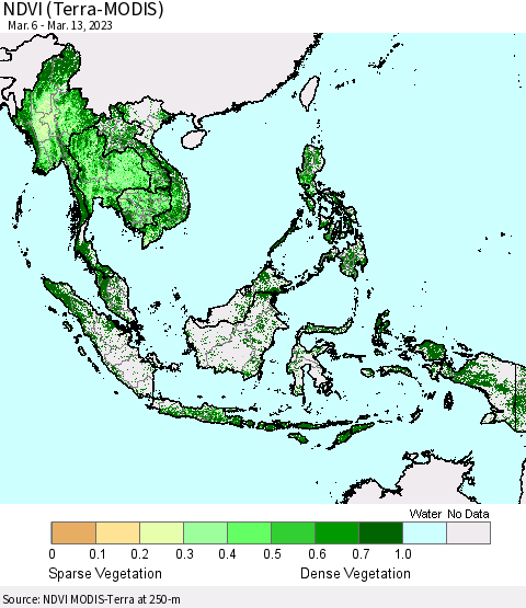 South East Asia NDVI (Terra-MODIS) Thematic Map For 3/6/2023 - 3/13/2023