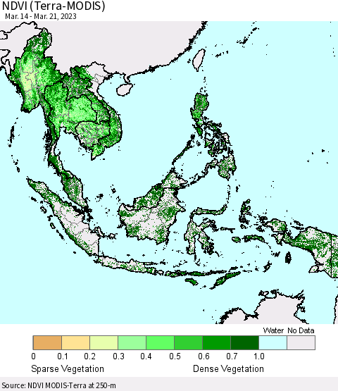 South East Asia NDVI (Terra-MODIS) Thematic Map For 3/14/2023 - 3/21/2023