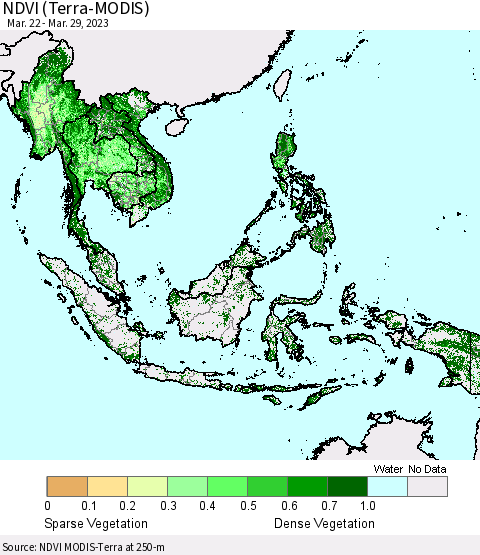 South East Asia NDVI (Terra-MODIS) Thematic Map For 3/22/2023 - 3/29/2023