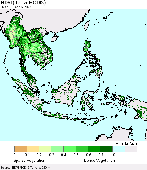 South East Asia NDVI (Terra-MODIS) Thematic Map For 3/30/2023 - 4/6/2023