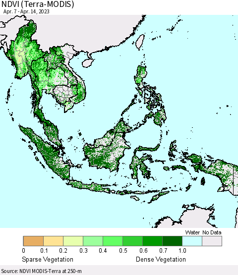 South East Asia NDVI (Terra-MODIS) Thematic Map For 4/7/2023 - 4/14/2023