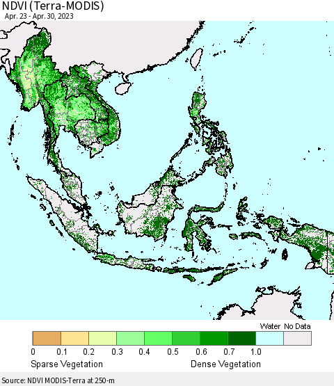South East Asia NDVI (Terra-MODIS) Thematic Map For 4/23/2023 - 4/30/2023