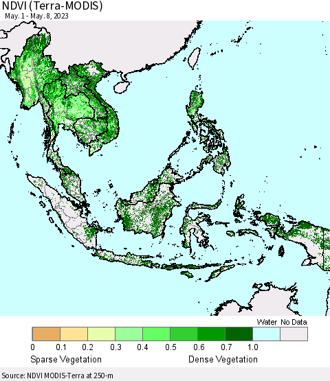 South East Asia NDVI (Terra-MODIS) Thematic Map For 5/1/2023 - 5/8/2023