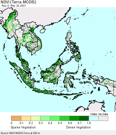 South East Asia NDVI (Terra-MODIS) Thematic Map For 5/9/2023 - 5/16/2023