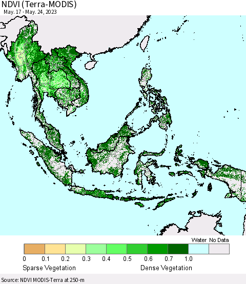 South East Asia NDVI (Terra-MODIS) Thematic Map For 5/17/2023 - 5/24/2023