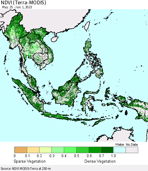 South East Asia NDVI (Terra-MODIS) Thematic Map For 5/25/2023 - 6/1/2023