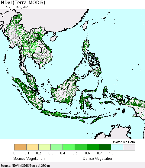 South East Asia NDVI (Terra-MODIS) Thematic Map For 6/2/2023 - 6/9/2023