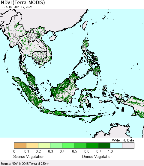 South East Asia NDVI (Terra-MODIS) Thematic Map For 6/10/2023 - 6/17/2023