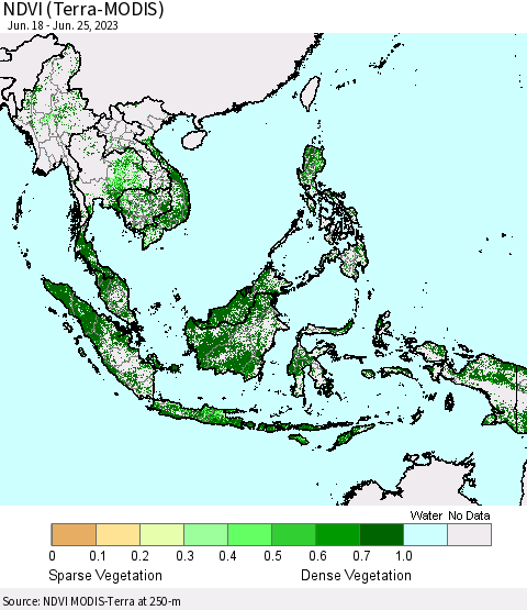 South East Asia NDVI (Terra-MODIS) Thematic Map For 6/18/2023 - 6/25/2023