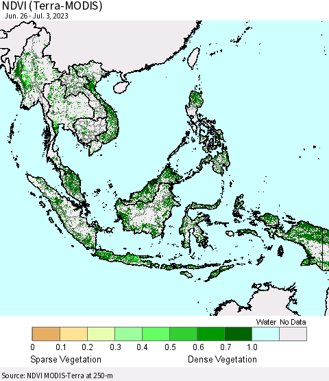 South East Asia NDVI (Terra-MODIS) Thematic Map For 6/26/2023 - 7/3/2023