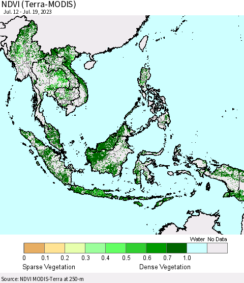 South East Asia NDVI (Terra-MODIS) Thematic Map For 7/12/2023 - 7/19/2023