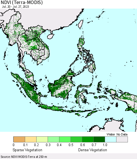 South East Asia NDVI (Terra-MODIS) Thematic Map For 7/20/2023 - 7/27/2023