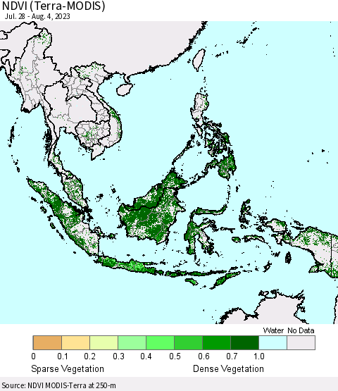 South East Asia NDVI (Terra-MODIS) Thematic Map For 7/28/2023 - 8/4/2023
