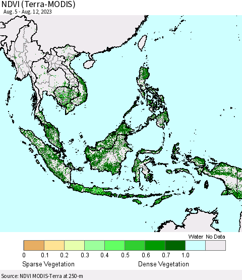 South East Asia NDVI (Terra-MODIS) Thematic Map For 8/5/2023 - 8/12/2023