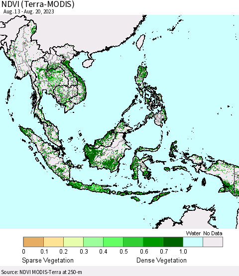 South East Asia NDVI (Terra-MODIS) Thematic Map For 8/13/2023 - 8/20/2023