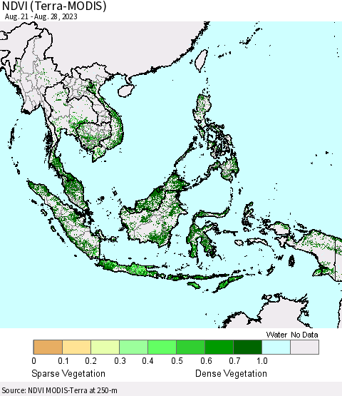 South East Asia NDVI (Terra-MODIS) Thematic Map For 8/21/2023 - 8/28/2023