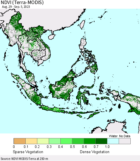 South East Asia NDVI (Terra-MODIS) Thematic Map For 8/29/2023 - 9/5/2023