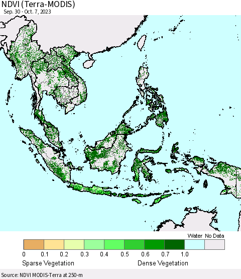 South East Asia NDVI (Terra-MODIS) Thematic Map For 9/30/2023 - 10/7/2023