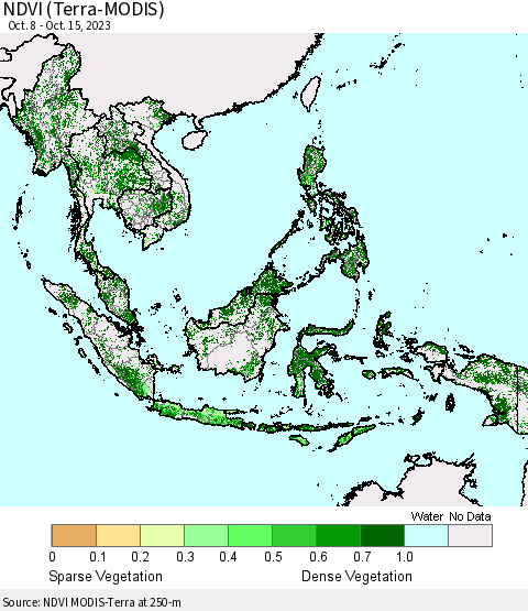 South East Asia NDVI (Terra-MODIS) Thematic Map For 10/8/2023 - 10/15/2023