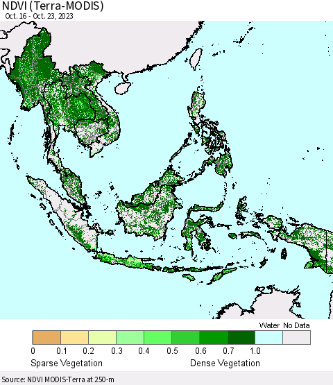 South East Asia NDVI (Terra-MODIS) Thematic Map For 10/16/2023 - 10/23/2023
