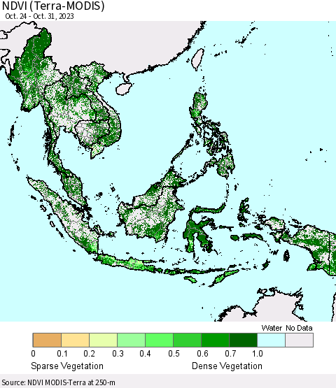 South East Asia NDVI (Terra-MODIS) Thematic Map For 10/24/2023 - 10/31/2023