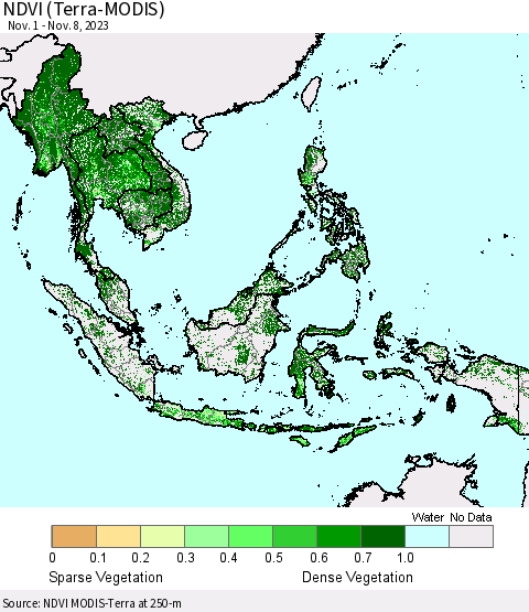 South East Asia NDVI (Terra-MODIS) Thematic Map For 11/1/2023 - 11/8/2023