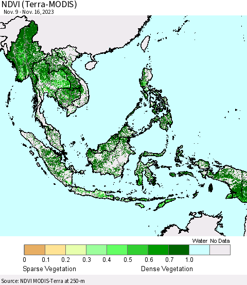 South East Asia NDVI (Terra-MODIS) Thematic Map For 11/9/2023 - 11/16/2023