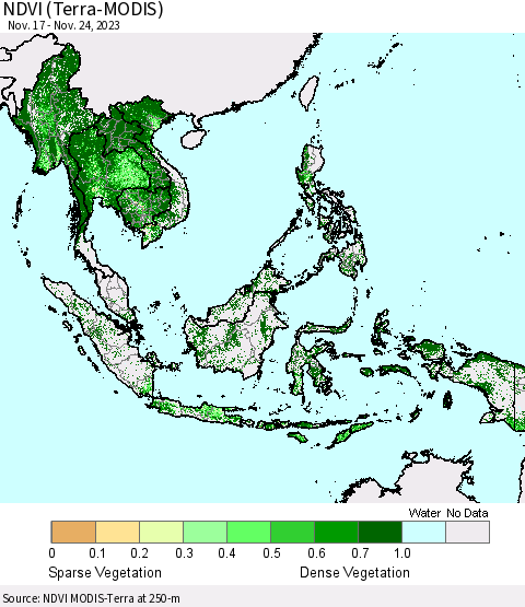 South East Asia NDVI (Terra-MODIS) Thematic Map For 11/17/2023 - 11/24/2023