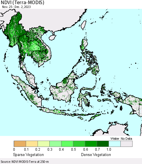 South East Asia NDVI (Terra-MODIS) Thematic Map For 11/25/2023 - 12/2/2023