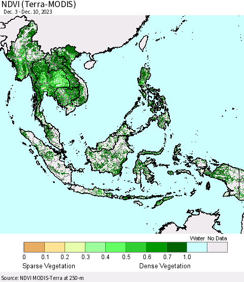 South East Asia NDVI (Terra-MODIS) Thematic Map For 12/3/2023 - 12/10/2023