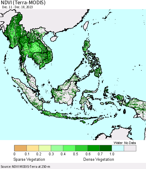 South East Asia NDVI (Terra-MODIS) Thematic Map For 12/11/2023 - 12/18/2023