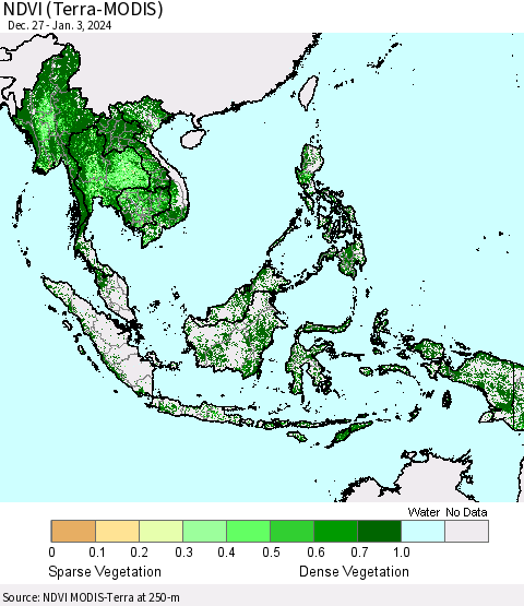 South East Asia NDVI (Terra-MODIS) Thematic Map For 12/27/2023 - 1/3/2024