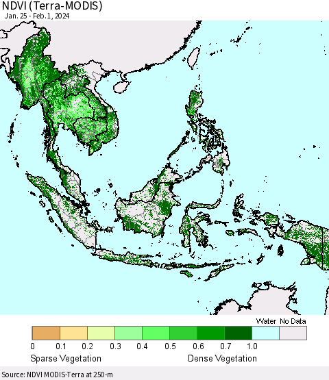 South East Asia NDVI (Terra-MODIS) Thematic Map For 1/25/2024 - 2/1/2024