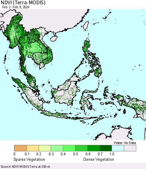 South East Asia NDVI (Terra-MODIS) Thematic Map For 2/2/2024 - 2/9/2024
