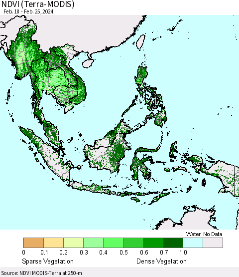 South East Asia NDVI (Terra-MODIS) Thematic Map For 2/18/2024 - 2/25/2024